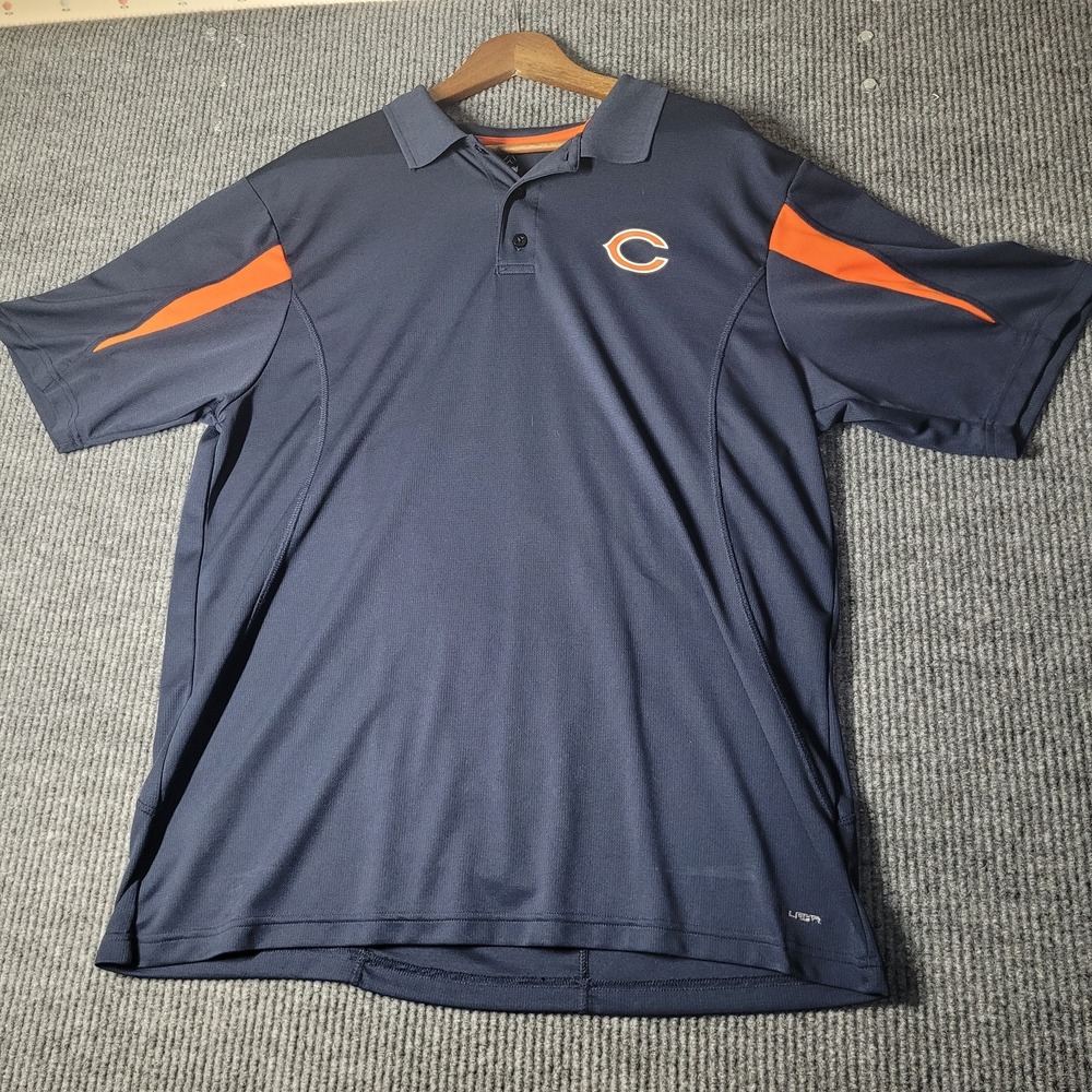 Chicago Bears Majestic Polo Shirt‎ Men XL Navy Blue Orange Short Sleeve